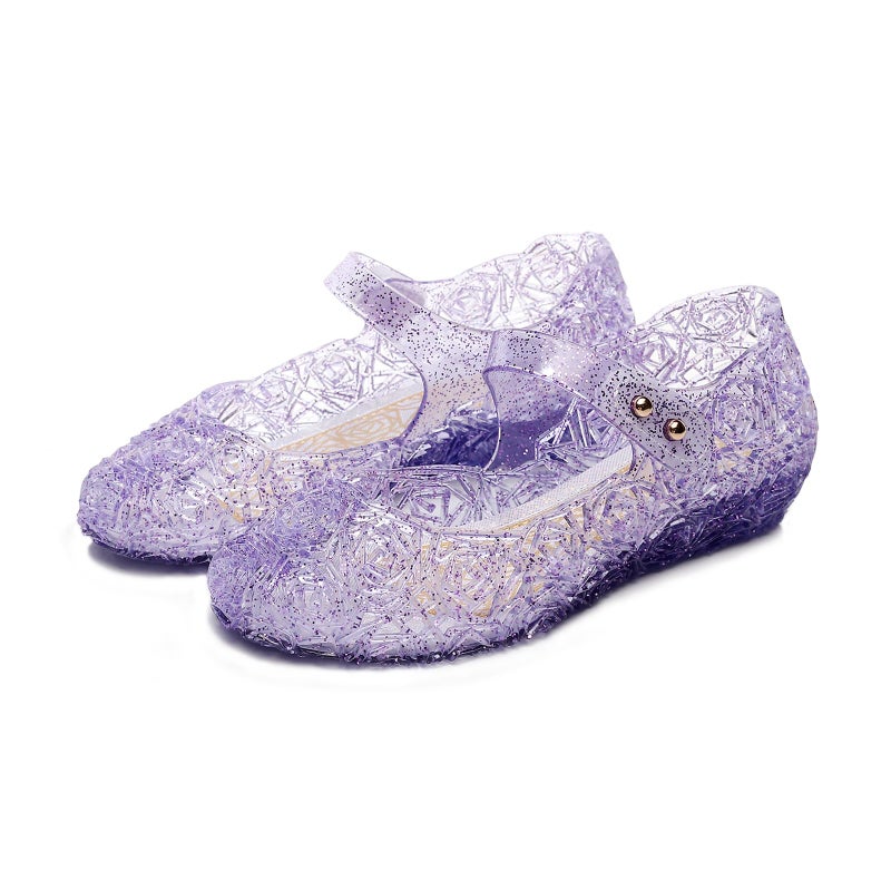 TANDEFLY Princess Girls Sandals Jelly Mary Jane Flats Shoes Dress Up Dance Party Cosplay Shoes for Kids Toddler Purple - Image 1